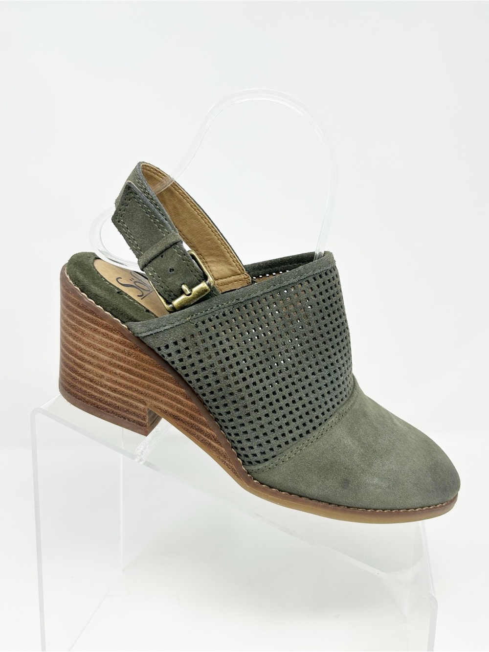 SOFFT Sabie Slingback Block Heel Booties Womens Olive Green Perforated Size 7.5